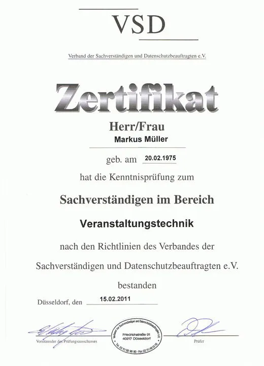 Zertifikat Veranstaltungstechnik