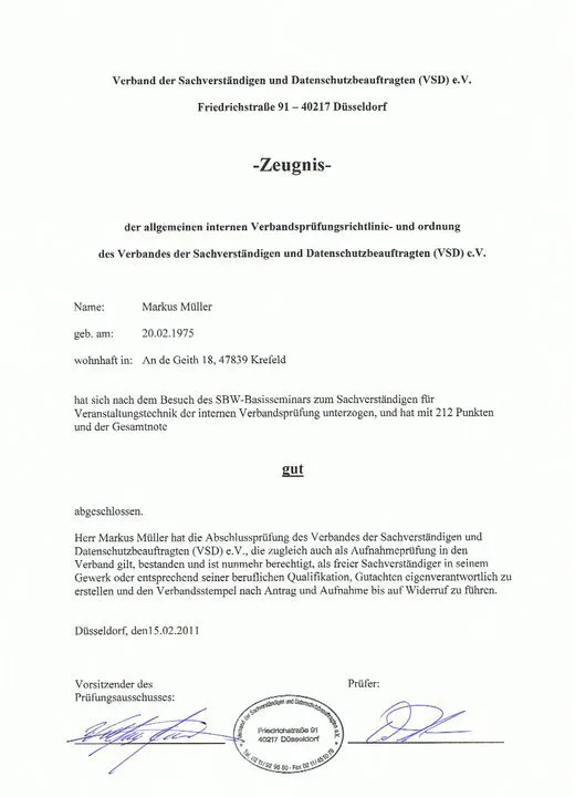Zeugnis der Verbandsprüfung